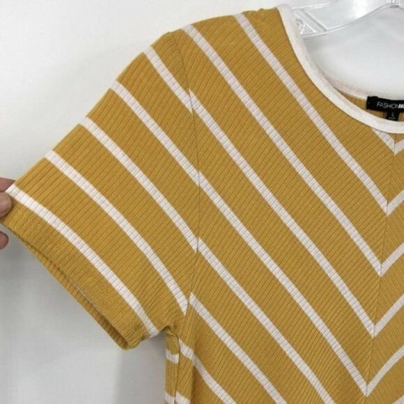 Fashion Nova Cropped Knit Top Mustard Yellow & White Stripe Knot Front Size L - Picture 14 of 15